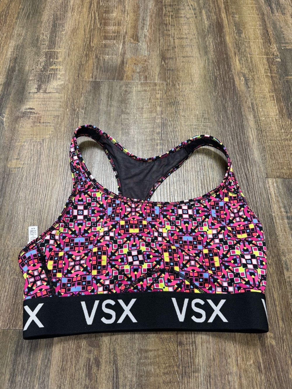VSX Multicolor Geometric Racerback Sports Bra - Pink & Black